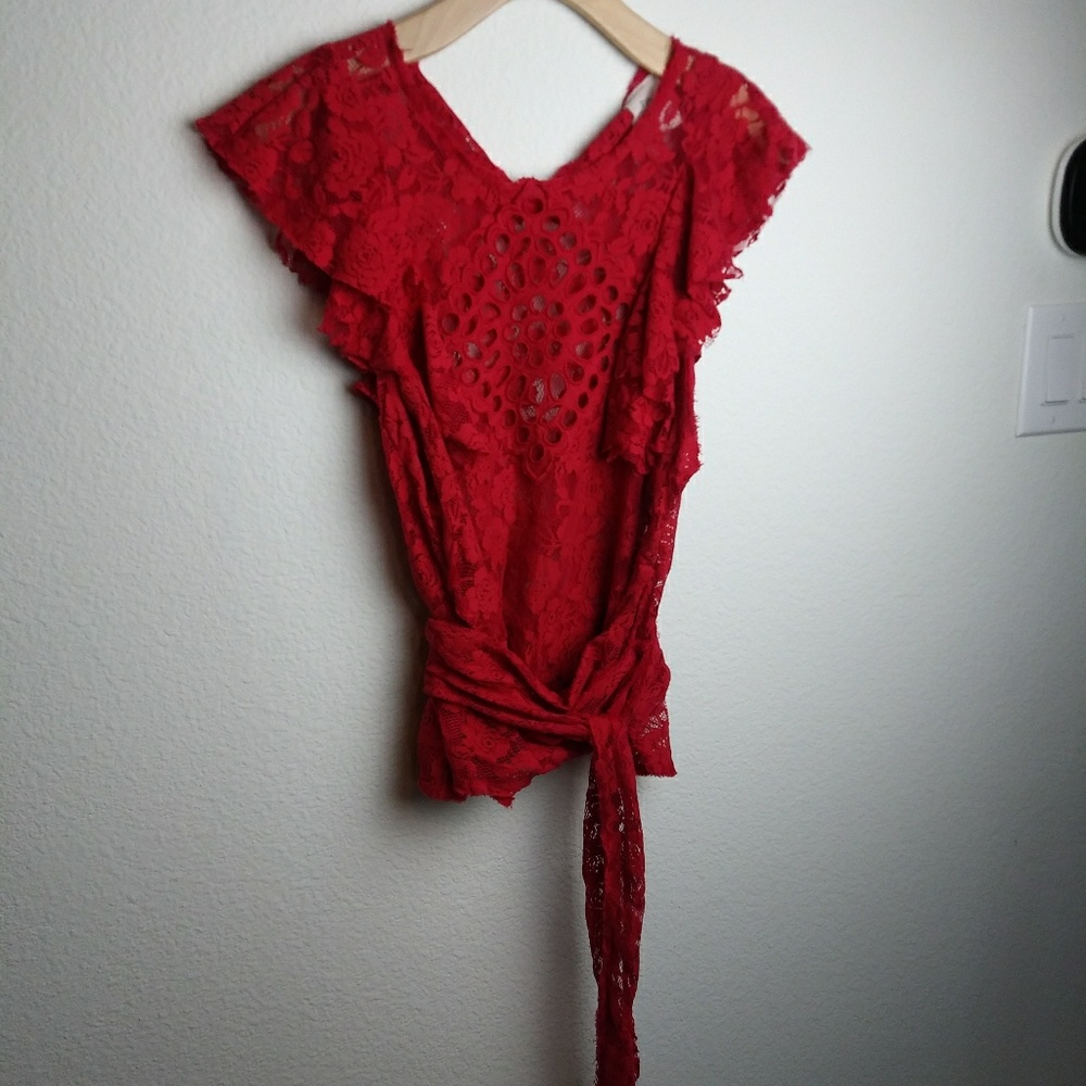 Free People Celeste Lace Wrap Top SZ M - Picture 6 of 8